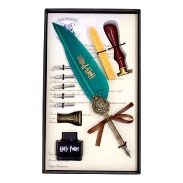 Imagem de Kit Especial Caneta Tinteiro Harry Potter Pena Sinetecera Cor:Verde - 