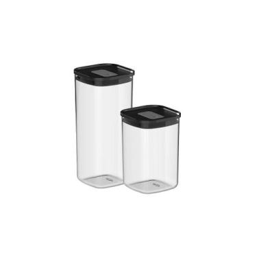 Imagem de Kit de Potes Herméticos Ou Quadrados 2 Peças Linha Duo Lock, Preto