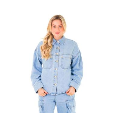 Imagem de Camisa Jeans Feminina Arauto Oversized, Azul claro, M