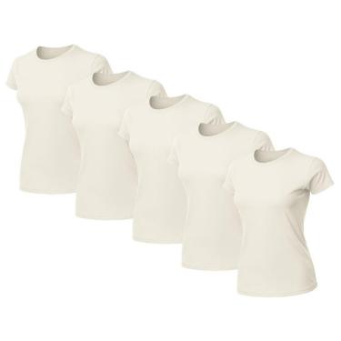 Imagem de Kit 5 Blusas Feminina Camiseta Lisa Básica Algodão Baby Look-Feminino