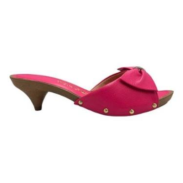 Imagem de Tamanco Tchocco Couro Fúcsia Salto Baixo Laço Strass 47506-Feminino