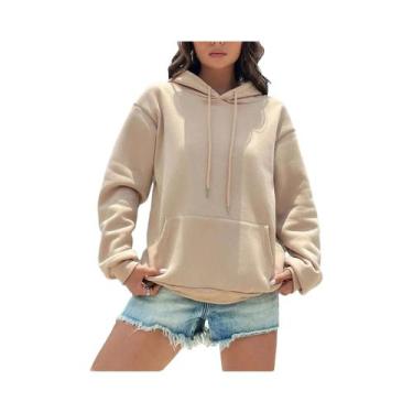 Imagem de Moletom Feminino De Cor Sólida Com Capuz E Bolsos, Casual, Streetwear,