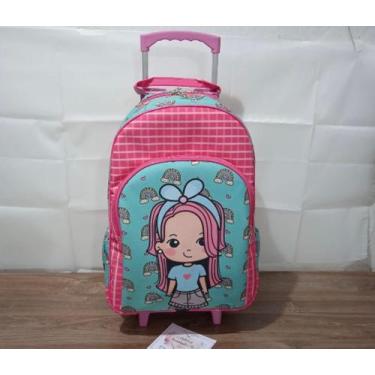 Imagem de Mochila Infantil com Rodinhas Cor Rosa e Azul com Mascote Menina - And