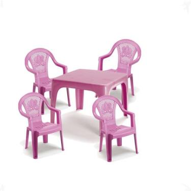 Imagem de Mesinha Infantil Rosa 46x38cm+4 Cadeira Poltroninha Kids - Injeplastec