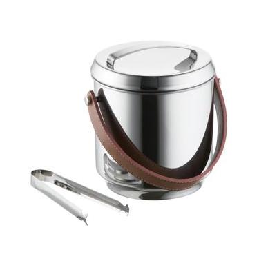 Imagem de Balde De Gelo Térmico Inox 2,3l Alça Em Couro Com Pegador E Container