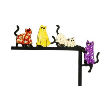 Imagem de Decoração De Porta De Halloween Colorida Com Gato, Ornamento De Madeir