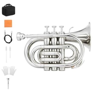 Imagem de Trompete De Bolso Vedo Brass Bflat Bb Acabamento Cromado Com Estojo, B