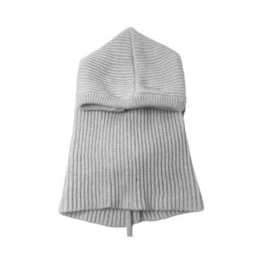Imagem de Gorro Feminino De Tricô Grosso E Quente Com Capuz Balaclava, Gola Fals