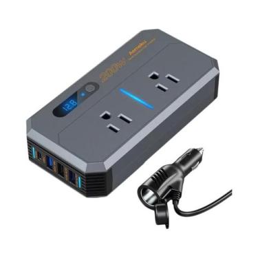 Imagem de Inversor De Carro 200W 12V Para 110V 220V Conversor USB Tipo C Adaptad