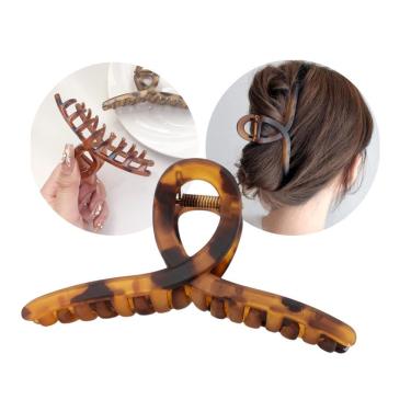 Imagem de Prendedor de Cabelo Ricca Loop Grande Plástico e Metal Marrom Onça Único