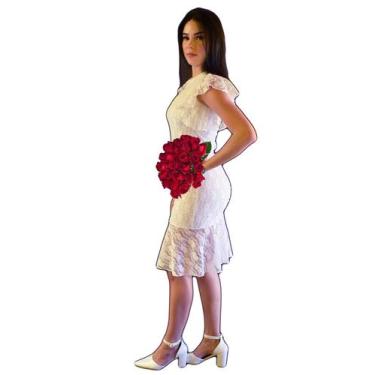 Imagem de Vestido De Noiva Casamento Civil Curto Em Renda Modelo Peplum Xg - Par