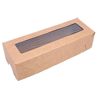 Imagem de 50 Caixas de papel kraft com visor, tamanho 11x4cm, ideal para doces, brigadeiros gourmet, trufas, presentes