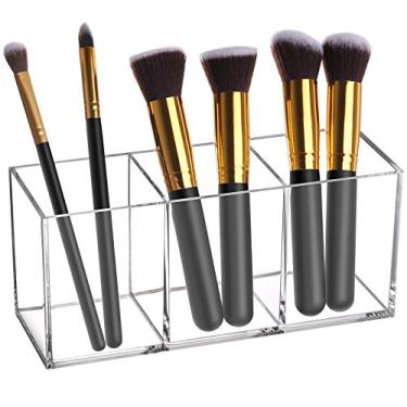 Imagem de Organizador de pincéis de maquiagem transparente para cosméticos, recipiente de armazenamento, 3 compartimentos - Ótimo para pentear