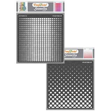 Imagem de CrafTreat Estêncil geométrico para pintura em madeira, parede, azulejo, lona, papel, tecido e chão – quadrado ombré e corações voadores – 2 peças – 15 x 15 cm cada – estênceis reutilizáveis para arte e artesanato