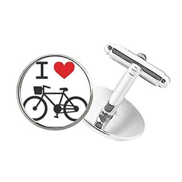 Imagem de DIYthinker Abotoaduras I Love Red Heart Bicycle Pattern com botão redondo