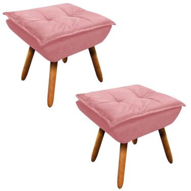 Imagem de Kit 2 Puffs Decorativos Sala de Estar Pés Palito Opla Suede Rose - Ibiza