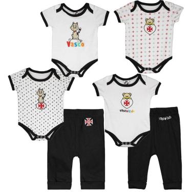 Imagem de Conjunto Infantil - Vasco da Gama Bebê 4 Bodies + 2 Calças Urso + Gatinho