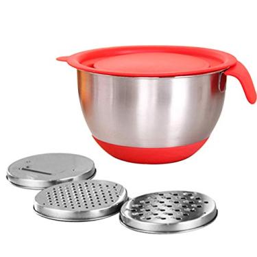 Imagem de yeacher Tigela de mistura Tigelas de salada de aço inoxidável Tampa hermética com centro removível Tigelas de aninhamento com alça de ralador Balança Tigela de preparação de cozinha Tigela de salada para cozinhar Assar Armazenamento de alimentos