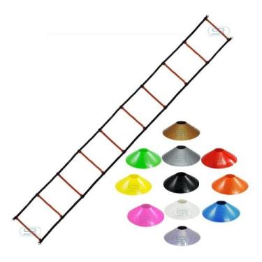 Imagem de 2 Escadas Agilidade Ajustável + 20 Pratos P/Treinamento Funcional (half Cones)