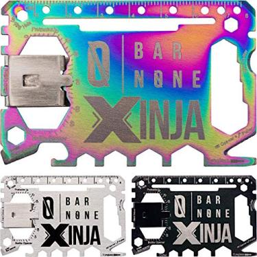 Imagem de Carteira multiferramenta para cartão de crédito 50 em 1 com clipes para dinheiro e várias ferramentas, carteira fina para facas de couro de alemão Ninja EDC | BAR NONE Xinja (arco-íris, 1)