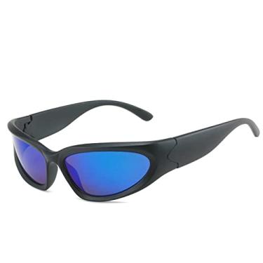 Imagem de Óculos de sol sem aro feminino uma peça óculos de sol esportivos para homens moda vintage colorido sem moldura óculos espelho tons, 20896 preto azul, com uma chave de fenda