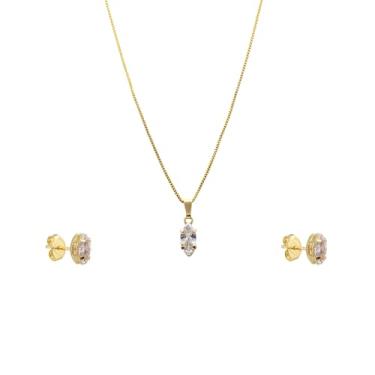 Imagem de Colar Corrente Feminino 40cm com extensor Pingente e Brinco de Zircônia Semijoia