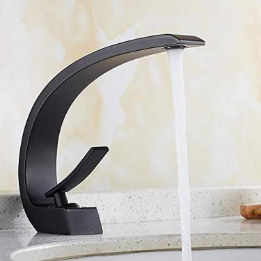 Imagem de Torneira de banheiro clássica torneira da bacia do banheiro de cobre, torneira misturadora de água quente e fria, torneiras curvas de latão, lavatório de alça única torneira misturadora