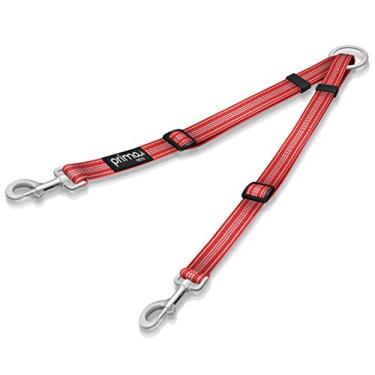 Imagem de (PEQUENO - Largura de 1,6 cm, VERMELHO) - Acoplador duplo ajustavel reflexivo sem emaranhado - Cada lado ajusta 28 cm - 50 cm de comprimento - Ande 2 caes com facilidade
