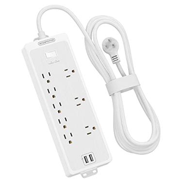 Imagem de NTONPOWER Protetor contra sobretensão, cabo de extensão longo de plugue plano de 4,5 m, 8 tomadas e 2 portas USB, 1875W/15A 1700 Joules, proteção contra sobrecarga e suporte de parede, para home office, dormitório, branco essencial