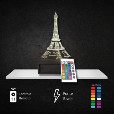 Imagem de Abajur De Led 3D Personalizado Torre Eiffel 16 Cores + Controle Remoto
