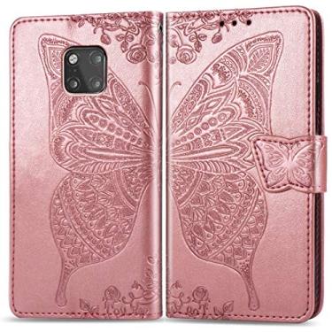 Imagem de Capa de capa de telefone borboleta amor flores gravação horizontal flip capa de couro para Huawei Mate 20 Pro, com suporte e slots de cartão e carteira (preto) bolsas mangas (cor: ouro rosa)