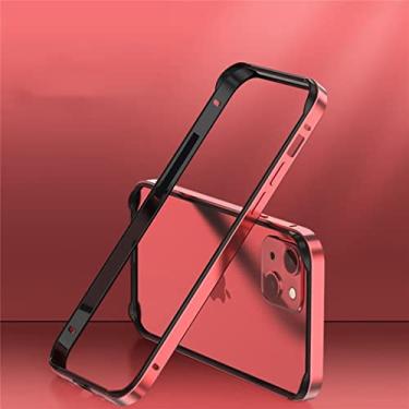 Imagem de Compatível com capa para iPhone 14 Pro, capa bumper de metal anti-riscos liga de alumínio moldura de metal de quatro cantos proteção à prova de choque capa protetora de moldura dura capa de telefone - vermelha