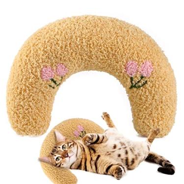 Imagem de Almofada pequena para gato - Almofada algodão super macio,Brinquedos pelúcia pelúcia em forma U para animais estimação para gatos