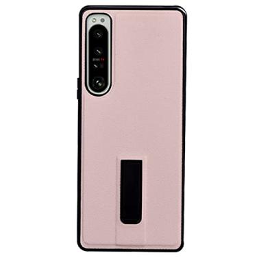Imagem de DENSUL Capa fina para Sony Xperia 10 IV, capa traseira suporte de metal oculto, pára-choques de TPU de aderência ultrafina capa de couro durável anti-impressão digital, rosa