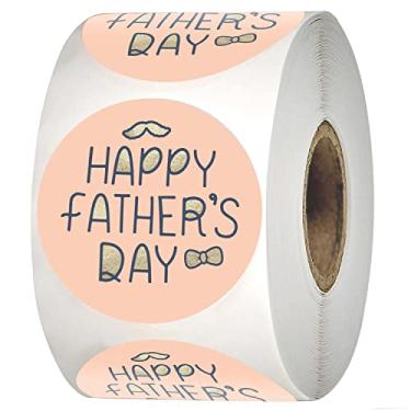 Imagem de Adesivos de presente Easykart Feliz Dia dos Pais - Etiquetas para embrulho de presente para o Dia dos Pais, lembrancinhas - 3,5 cm, cor pêssego pastel com folha dourada, 500 etiquetas no total