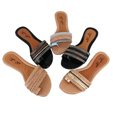 Imagem de Kit 2 Sandálias Feminina Strass Rasteira Confortável Verão