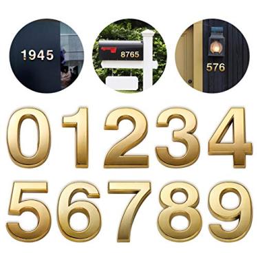 Imagem de 10 peças de números de caixa de correio 0-9 adesivos de endereço de porta bronze e prata, 2 inch 0-9, Gold