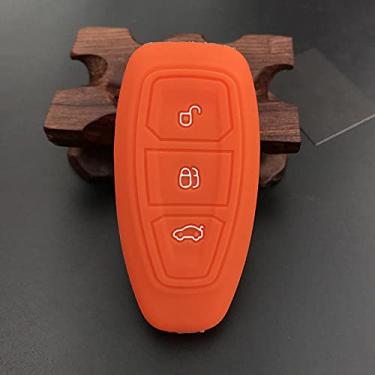 Imagem de YJADHU Capa de silicone para chave de carro de substituição de 3 botões protetor de chave, apto para Ford Mondeo Focus Fiesta Kuga C-Max S-Max MK3, laranja
