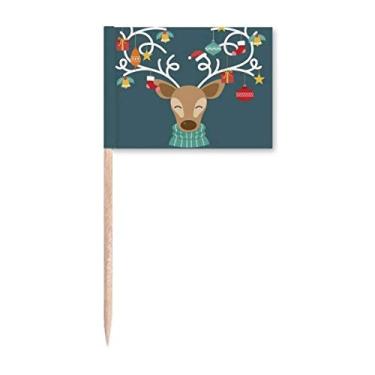 Imagem de Presente de alce de Natal com muleta e sino padrão palito bandeiras marcadoras decoração de festa