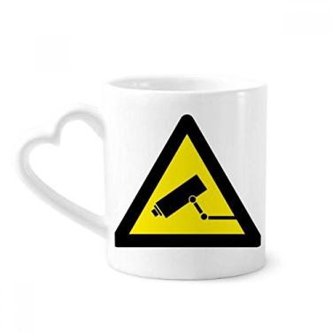 Imagem de Símbolo de aviso amarelo preto monitor câmera caneca triângulo café cerâmica copo coração vidro