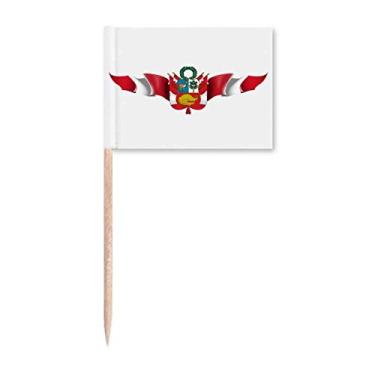 Imagem de Bandeira do Peru Emblema Nacional Palito de Dente, Bandeiras Marcador Topper Decoração de Festa