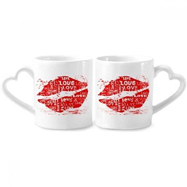 Imagem de Dia dos Namorados Lábio Vermelho Amor Casal Caneca de Porcelana Conjunto de Cerâmica Copo Amante Coração Alça