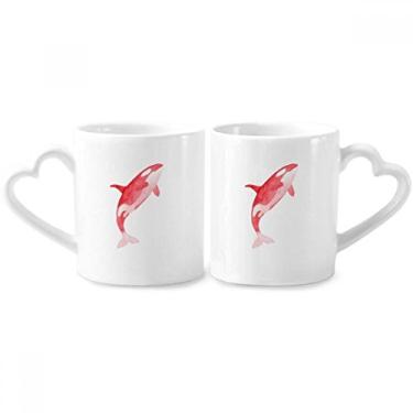Imagem de IUCN Conjunto de canecas de porcelana de animais ameaçados de extinção vermelho para casal, copo de cerâmica para amantes, alça de coração