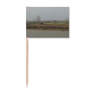 Imagem de Cenário de outono, casa, fotografia, palito, bandeiras, marcadores, decoração de festa