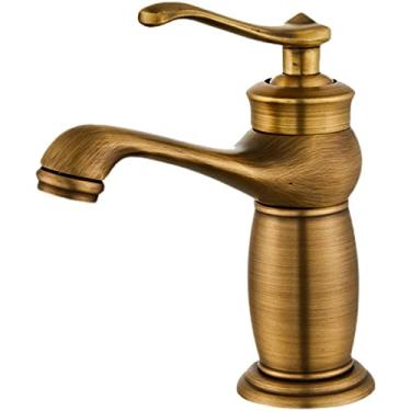 Imagem de LIDON Torneira para pia de banheiro torneira de água quente e fria torneira de banheiro manípulo único torneira de latão antigo banheiro um furo torneiras de latão torneira de lavatório preto, preto B (cor: antigo A)