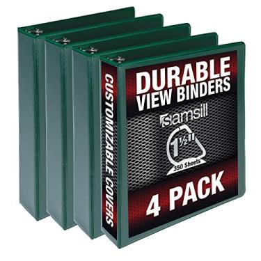 Imagem de Samsill Fichário durável, feito nos EUA, fichário de anel D, fichário personalizável com visualização transparente, verde, pacote com 4, 3,9 cm