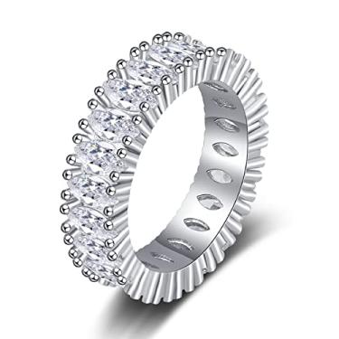 Imagem de Aliança de casamento de moissanita de prata 925 brilhante diamante completo anel coquetel redondo corte perfeito zircônia cúbica anéis de compromisso CZ fileira única empilhável anel