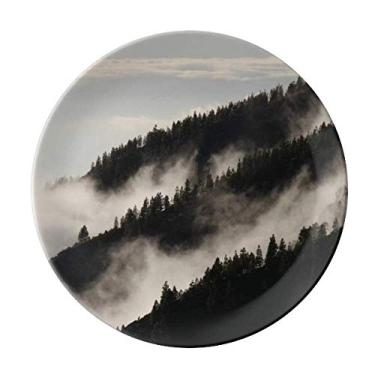Imagem de Fog Forest Mist Sky Clouds Prato decorativo de porcelana Salver louça de jantar