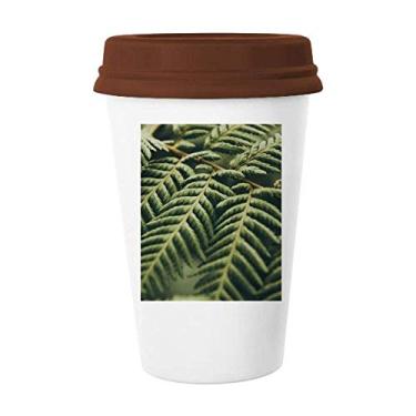 Imagem de Caneca de vidro de cerâmica com foto de folhas da planta, caneca de café com copo de cerâmica