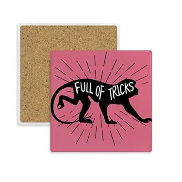 Imagem de Porta-copos quadrado natural com contorno de animal de macaco preto e suporte de subplaca com pedra isolante